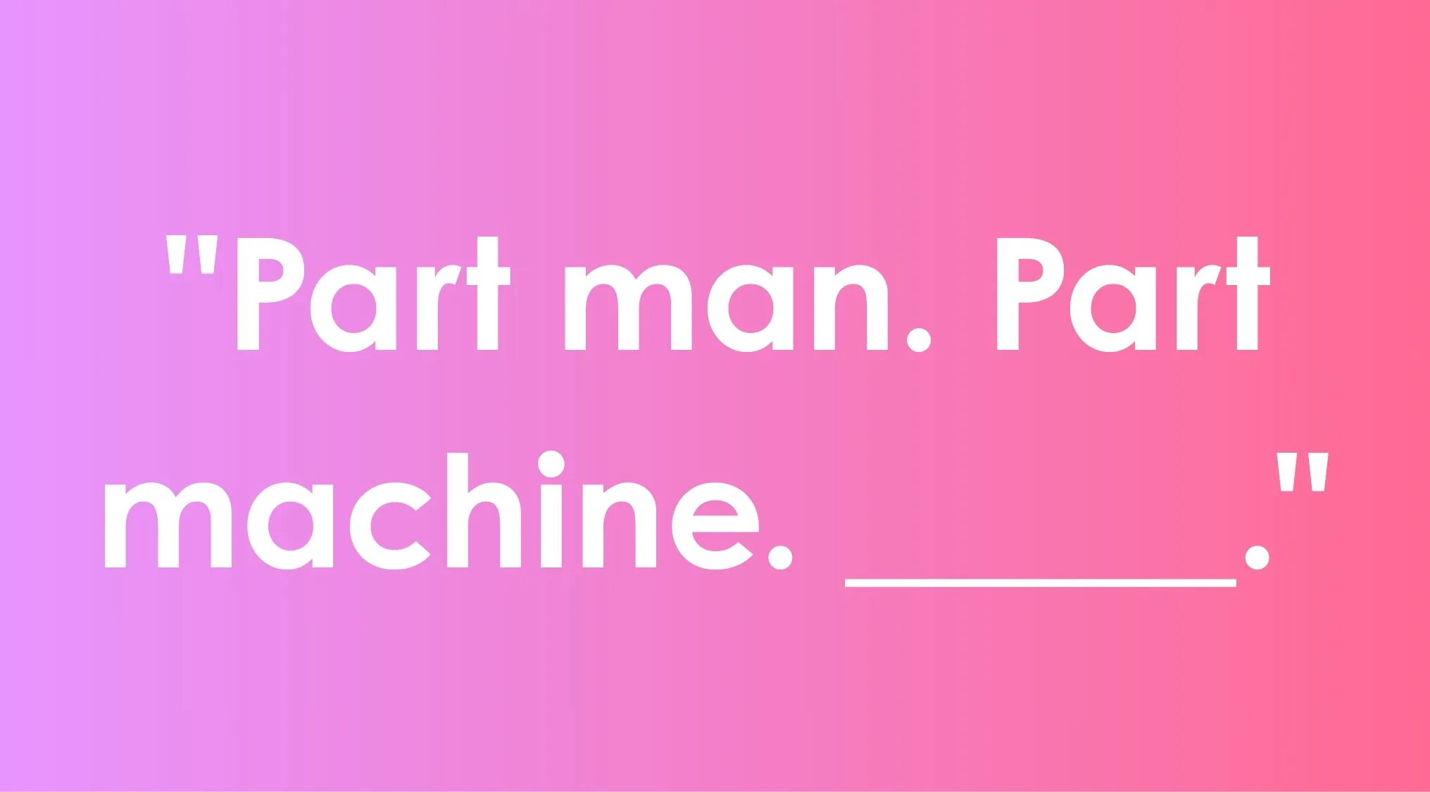 RoboCop movie tagline quiz with fill in the blank text on a pink and purple gradient background.