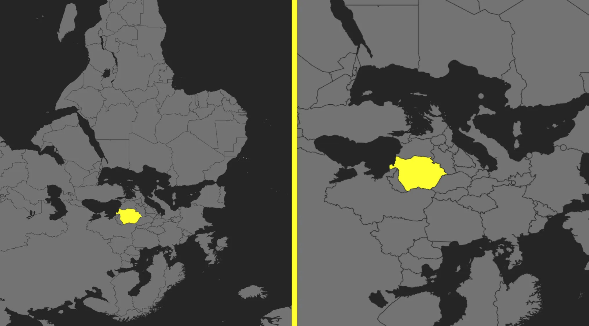 Map highlighting an unusual country shape in yellow for the geography challenge guessing the country from world maps.