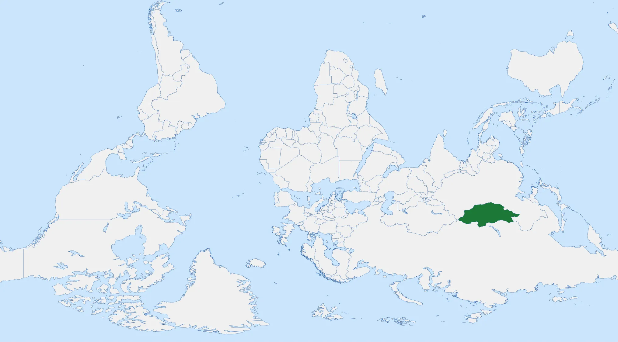 Mirrored world map highlighting a country challenge to identify the nation using geography and crazy map transformations.