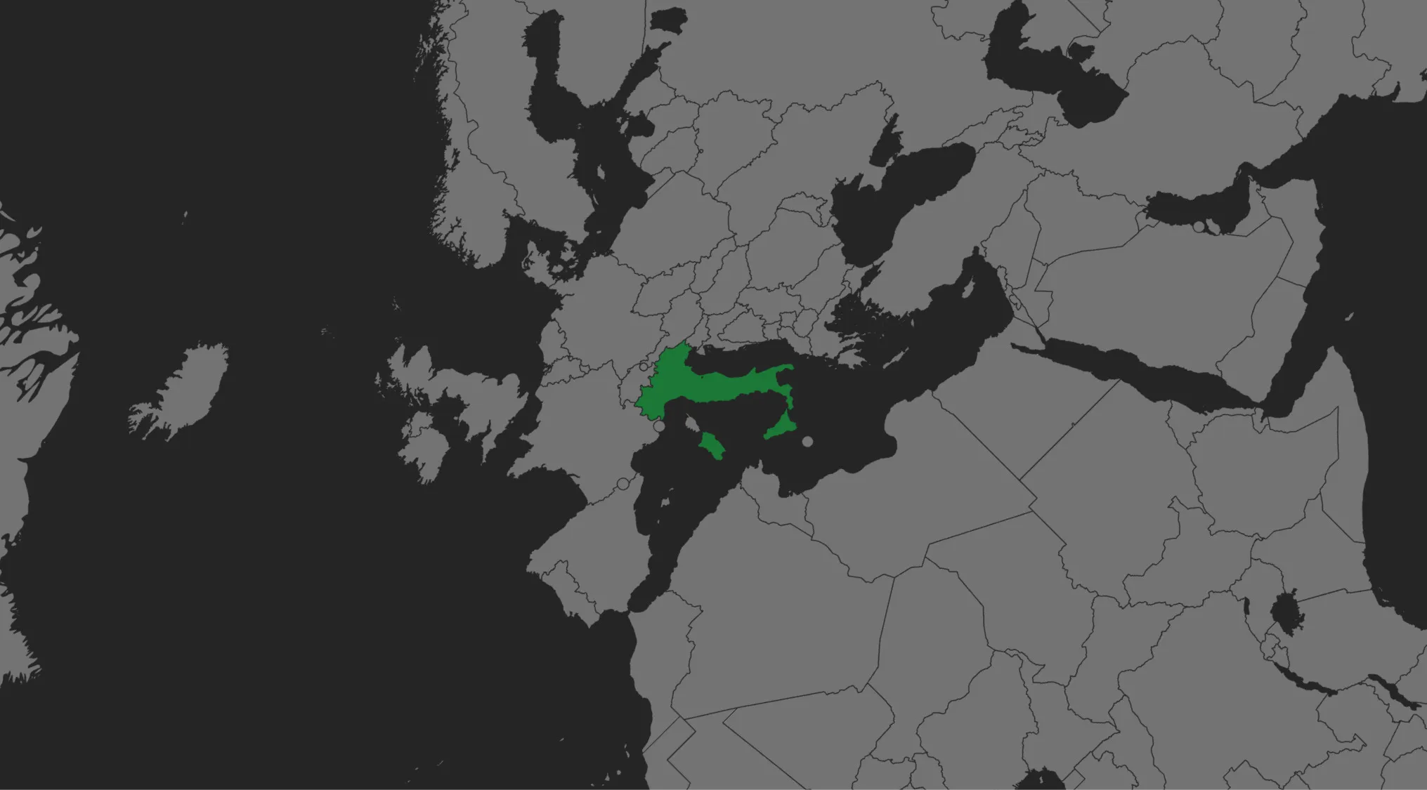 World map showing a country highlighted in green as part of a geography challenge to guess the country.
