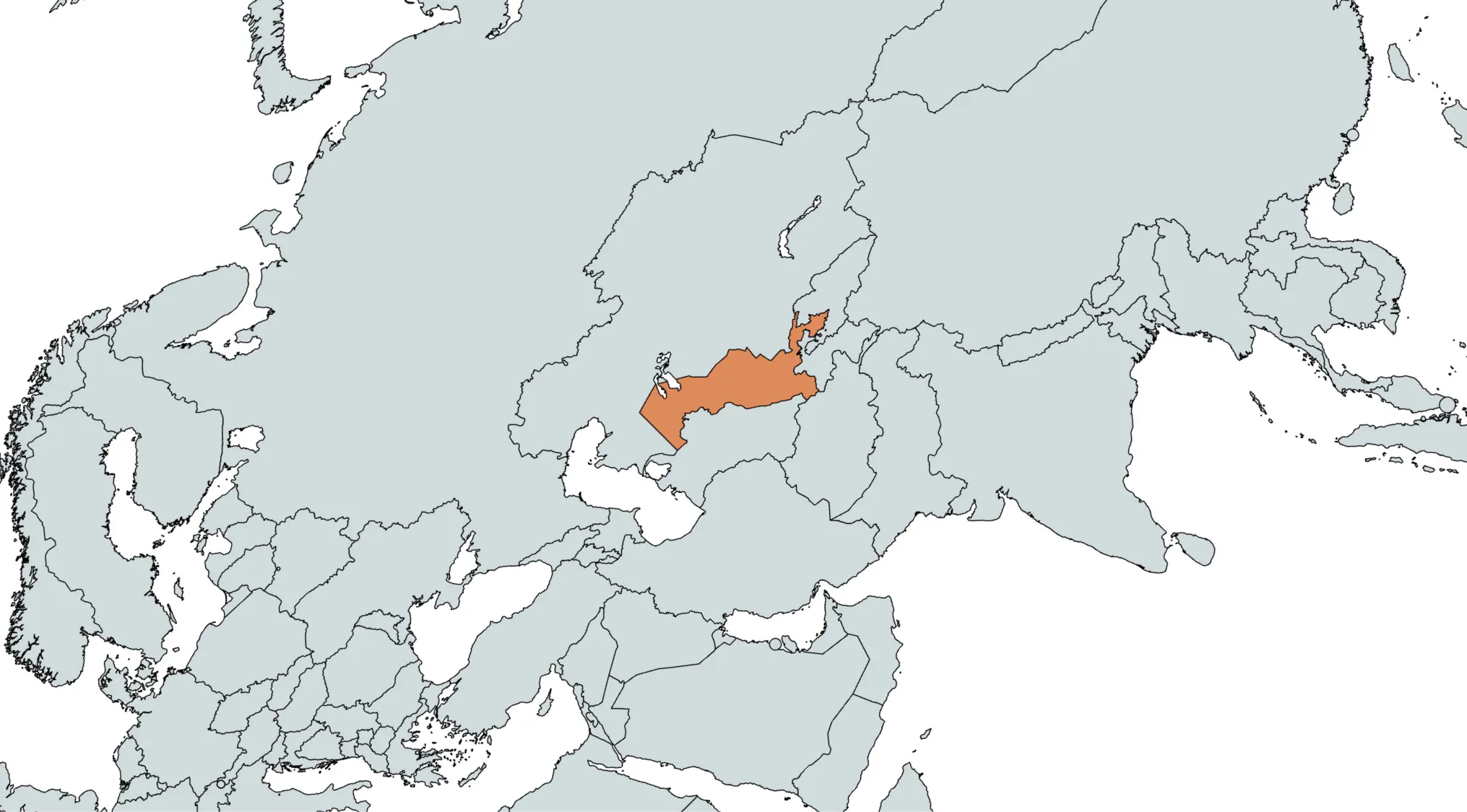 Country highlighted in orange on the world map for geography challenge guessing the country location.