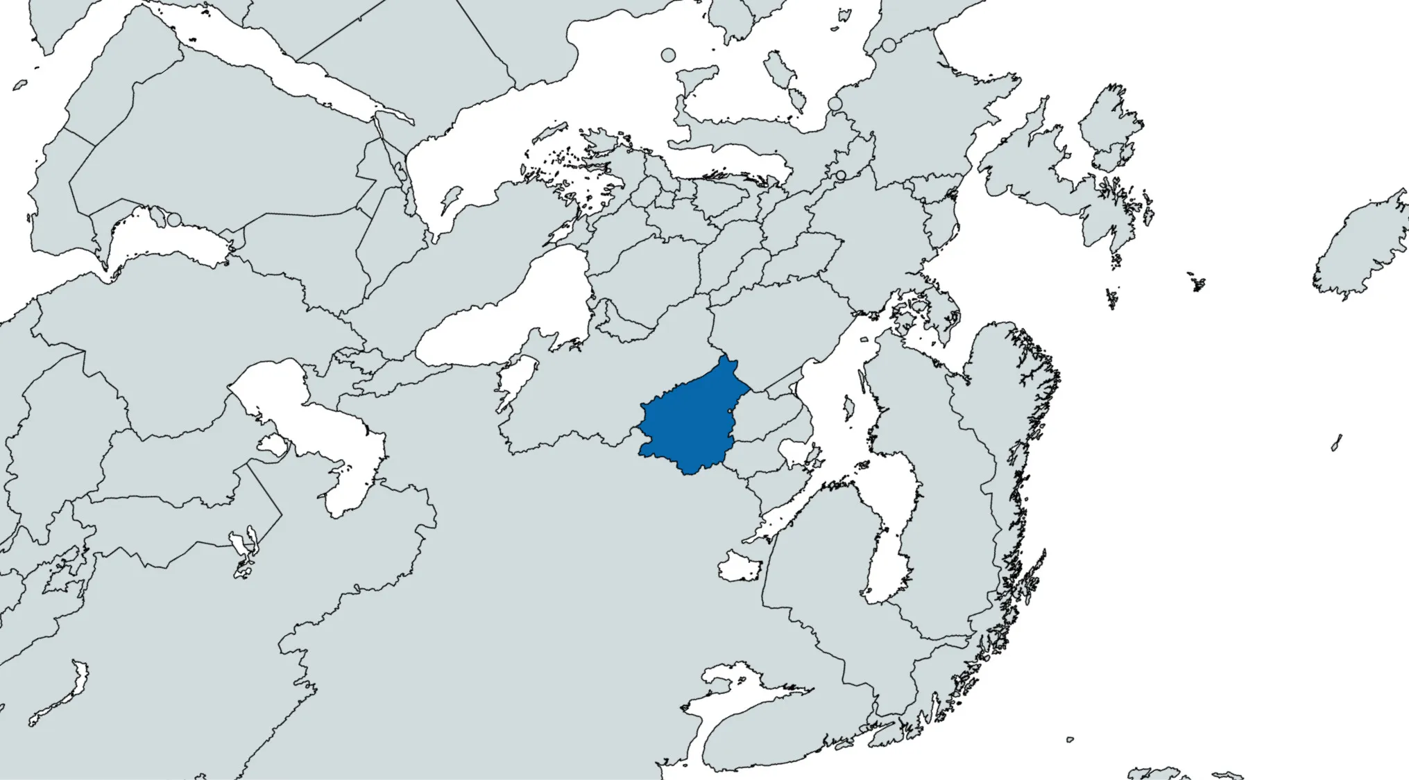 Map showing a country highlighted in blue in the Northern Hemisphere as part of a geography challenge guessing countries.