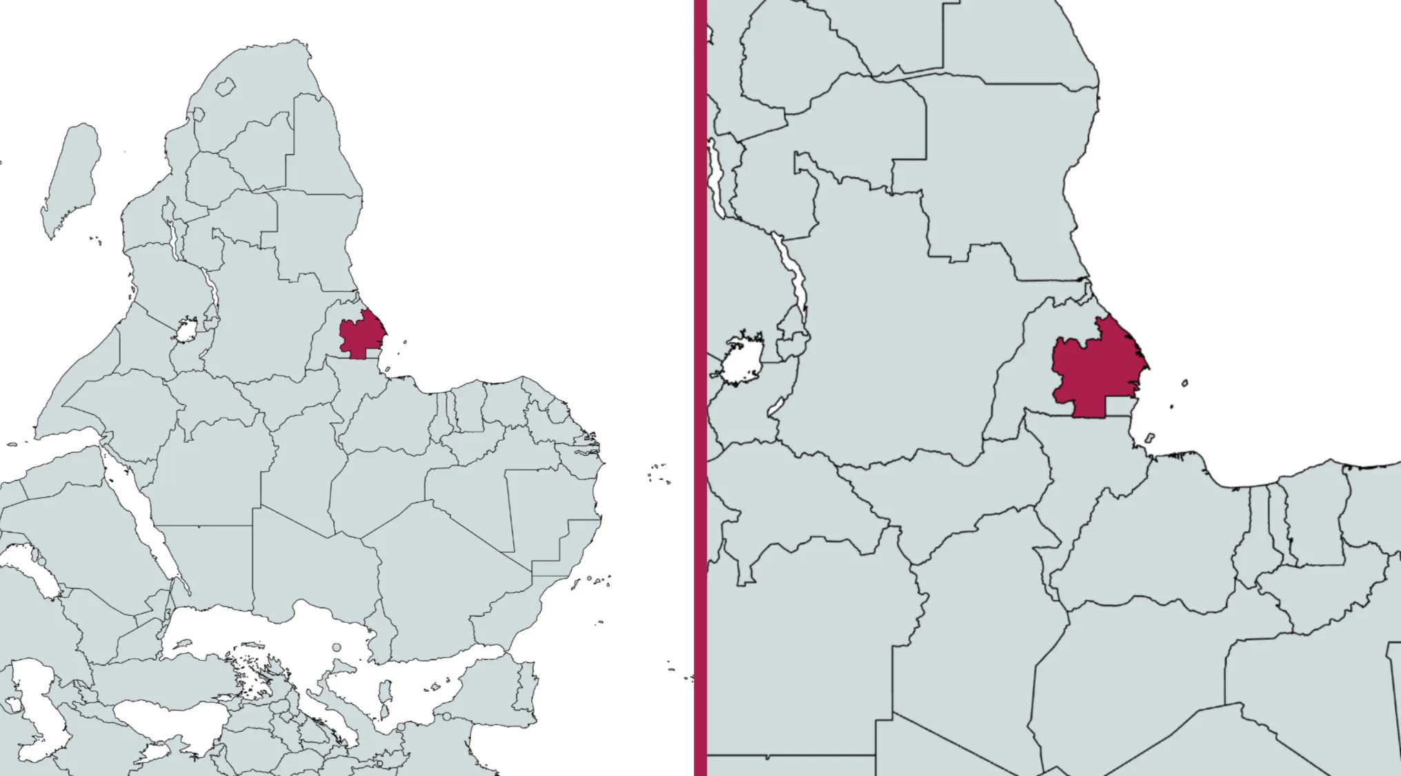 Two inverted world maps highlighting a country in red, part of a geography challenge to guess the country from crazy world maps.