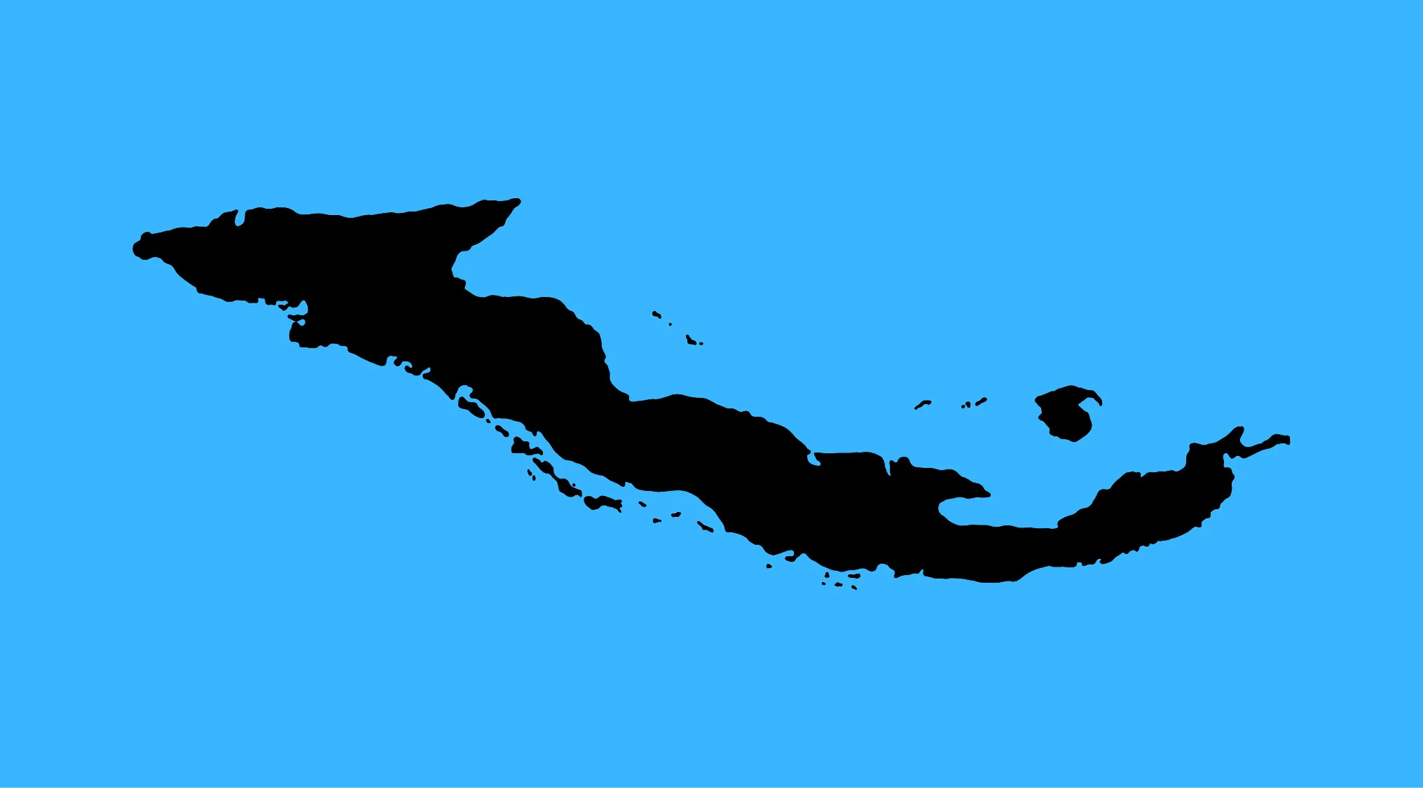 Upside-down world map challenge showing a country silhouette in black on a blue background for geography guessing game.