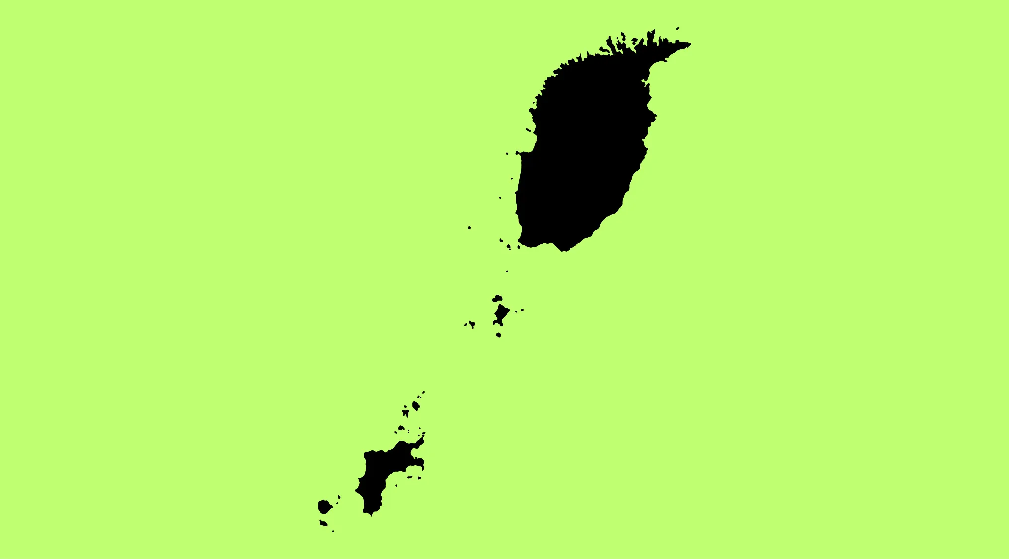 Upside-down map geography challenge showing a black silhouette of a country against a bright green background.
