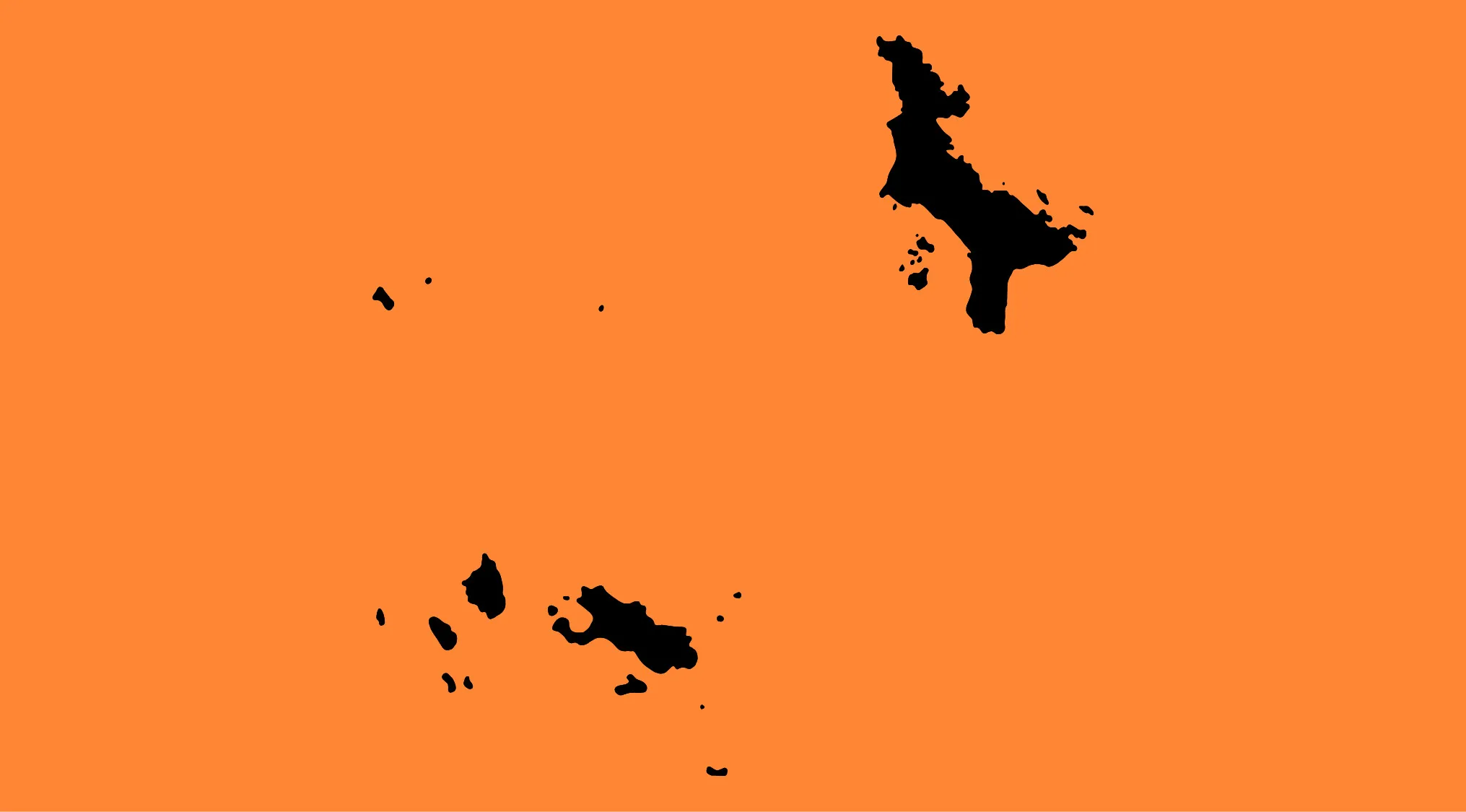 Upside-down map challenge showing a black country silhouette on an orange background for geography guessing game.
