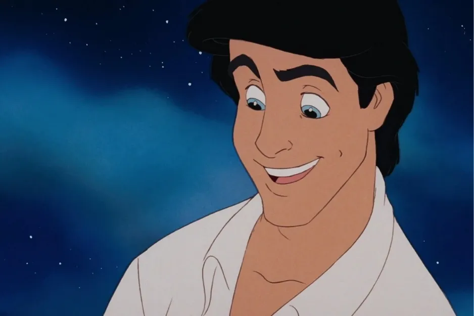 Prince Eric from the animated movie smiling against a starry night sky background.