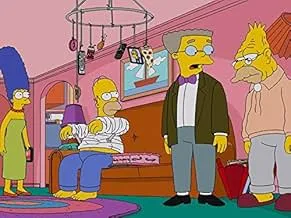 The Simpsons living room scene with Marge, Homer wrapped in bandages, Smithers in a suit, and Grandpa Simpson.