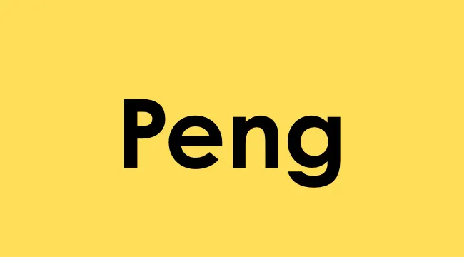 Bold black text saying Peng on a yellow background representing a popular UK slang term for cool or trendy in the 1990s.