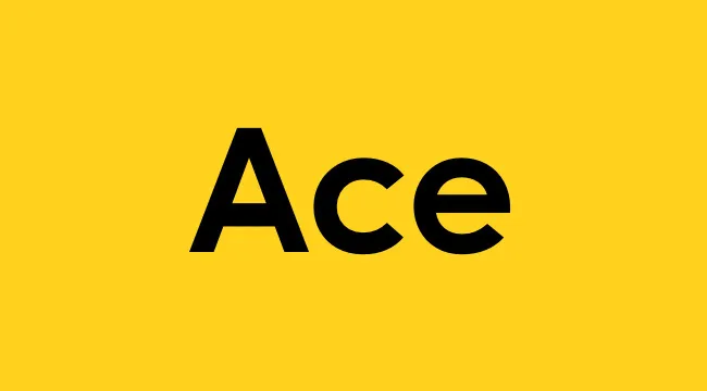 Bold black text spelling Ace on a bright yellow background, highlighting the 1990s UK slang term for something cool.