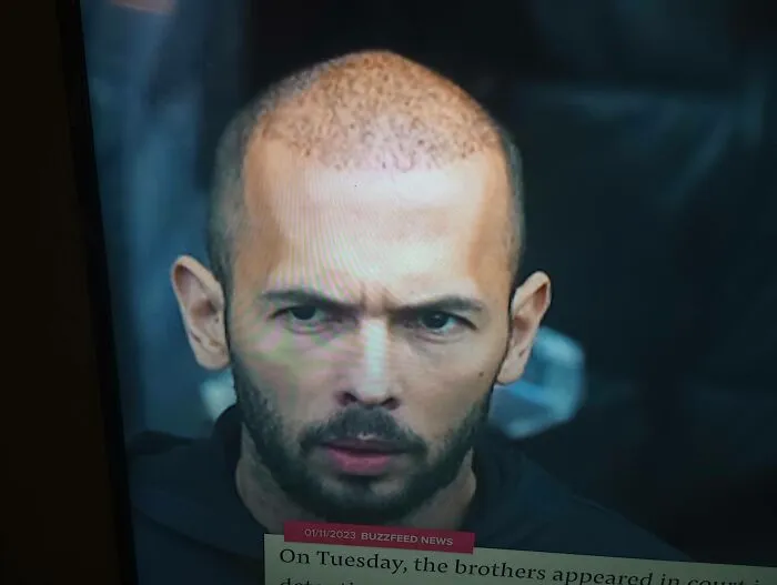 Man with uneven, patchy haircut looking serious, highlighting tragic hair accidents involving hairstylists.