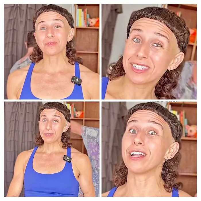 Woman with a tragic hair accident showing an uneven and unusual haircut, illustrating hair accidents and hairstylist fails.