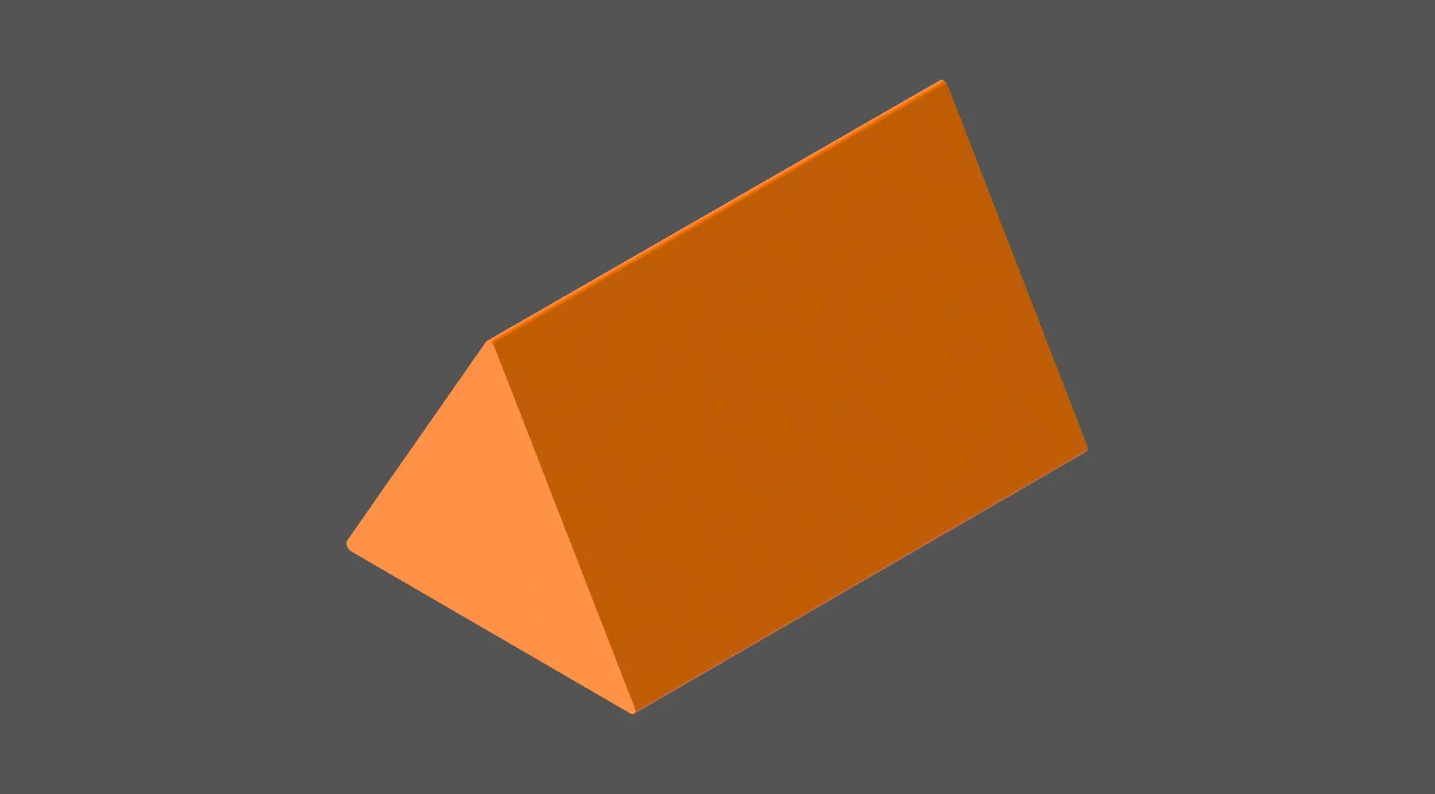 Orange triangular prism 3D shape on gray background illustrating edges for basic math skills concept.
