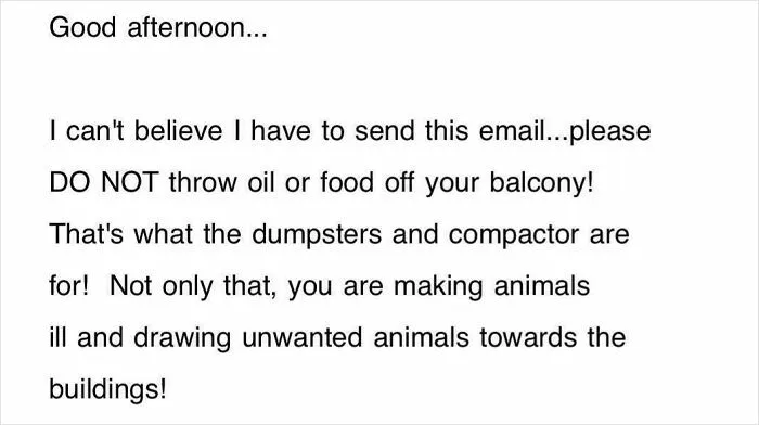 An Actual Email Sent By My Apartment Complex