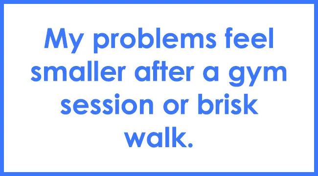 Psychological defense mechanism example describing how exercise reduces the feeling of problems and stress.
