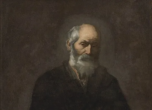 Portrait of an ancient Greek philosopher with a white beard, representing the figure related to corrupting the youth of Athens.