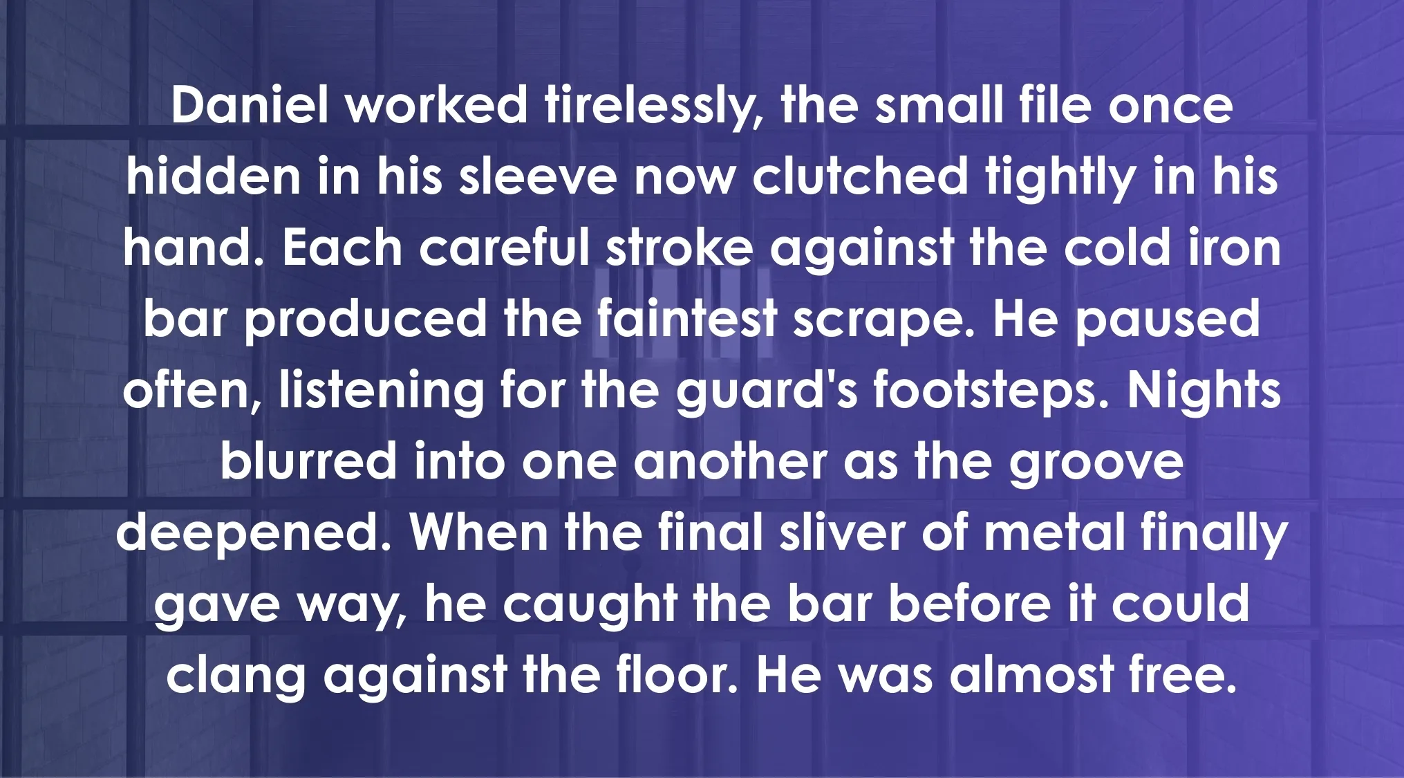Excerpt describing a man using a small file tool to scrape a metal bar in an ACT exam passage.