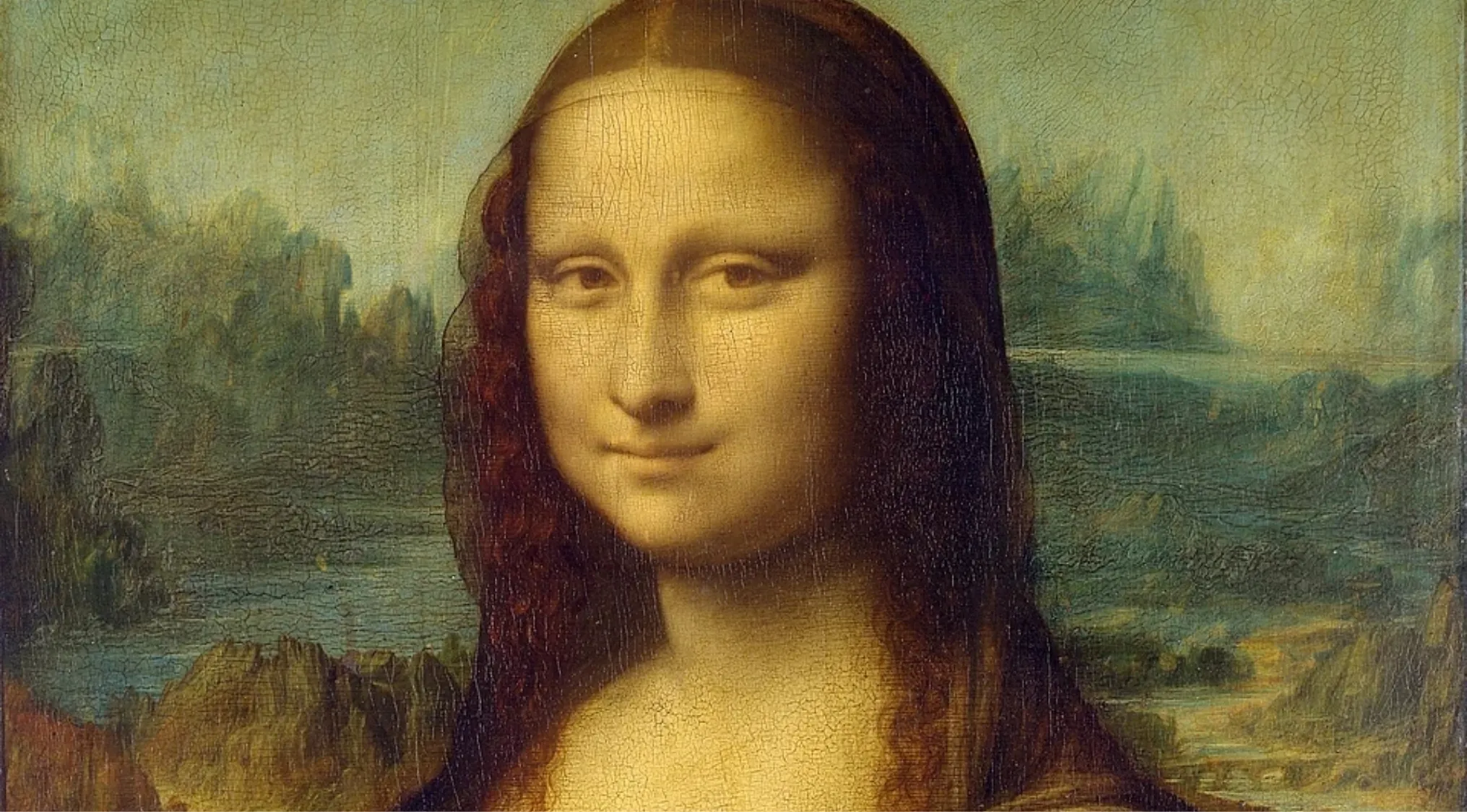 Mona Lisa painting by Leonardo da Vinci showing a woman with a mysterious smile and detailed landscape background.