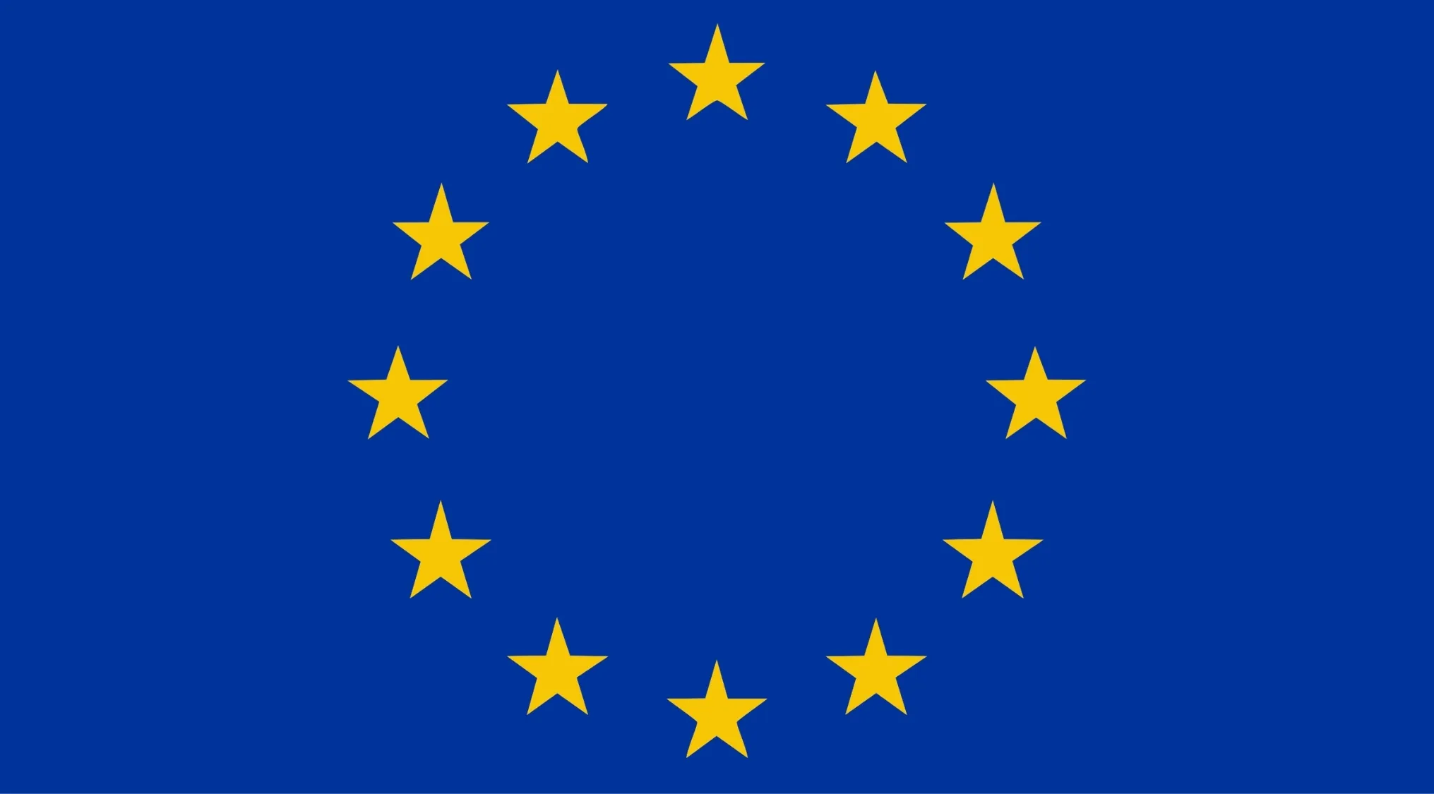 European Union flag with twelve yellow stars on a blue background representing the currency of the European Union.