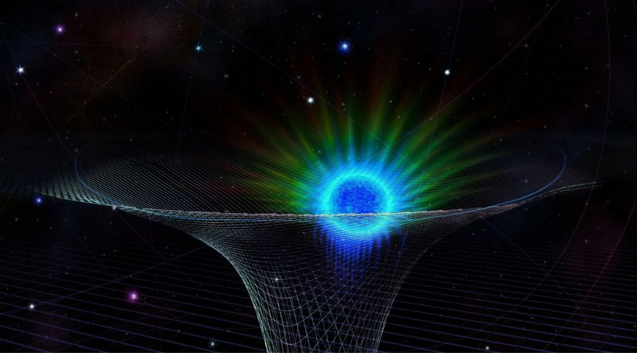 Abstract visualization of space-time curvature illustrating the famous scientist theory of relativity concept in physics.