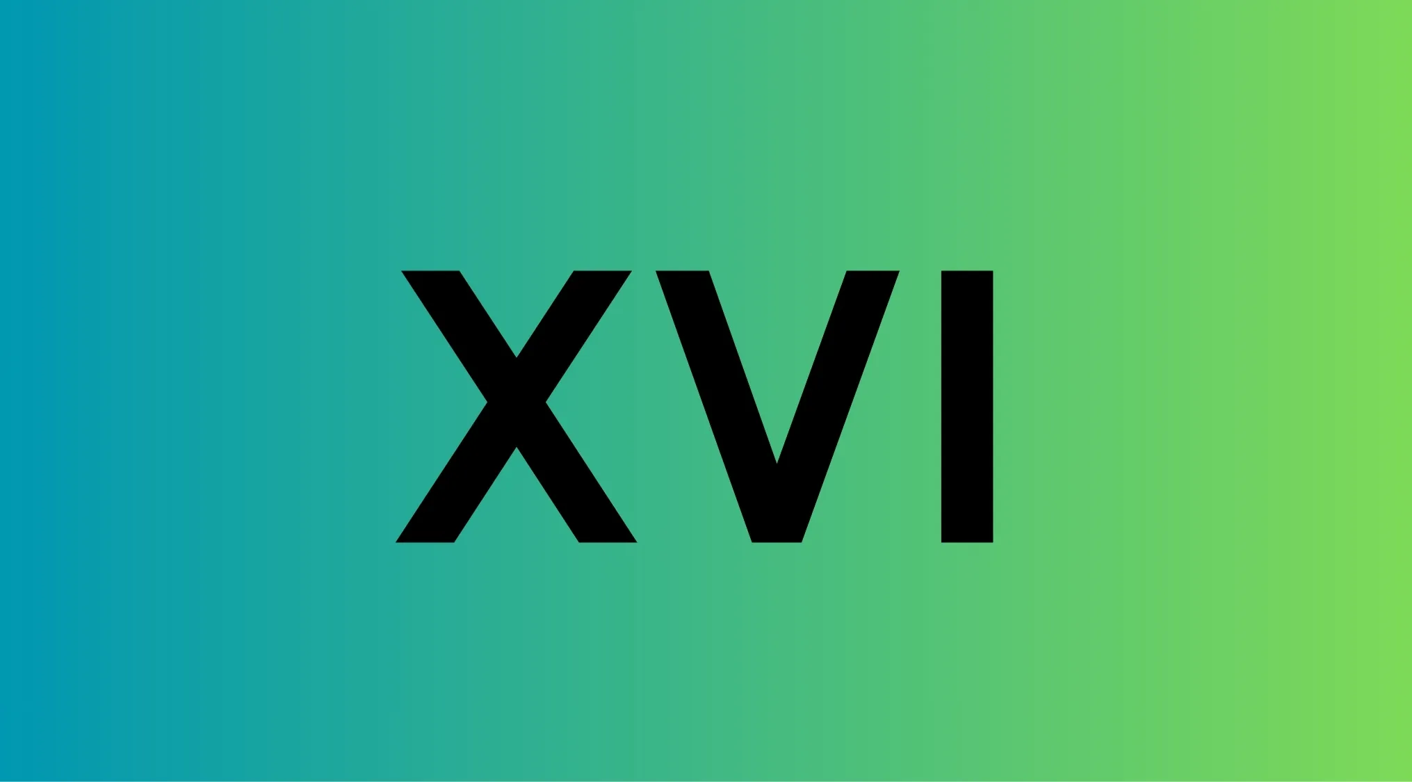 Roman numeral XVI shown in bold black letters on a blue to green gradient background testing general knowledge numbers.