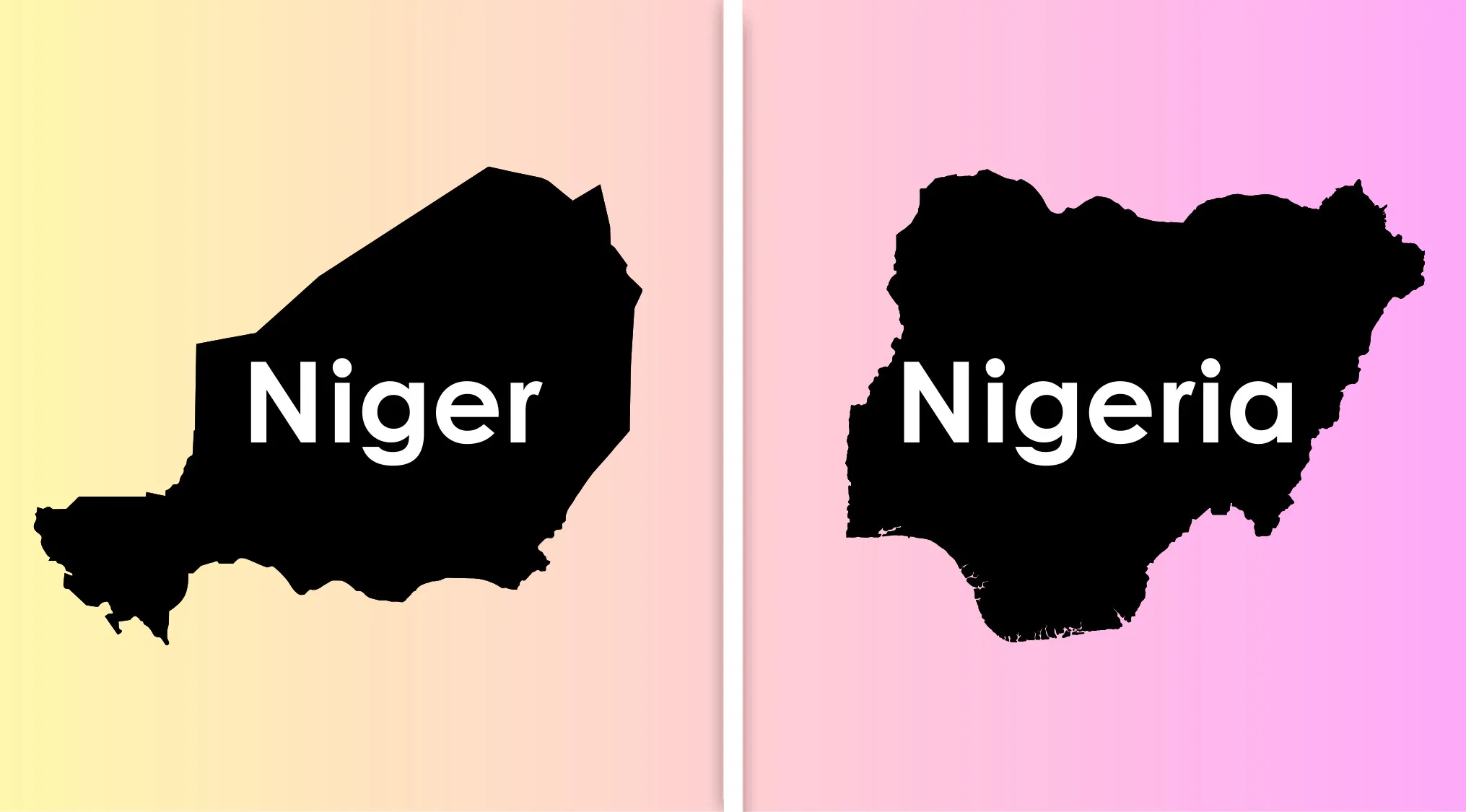 Silhouettes of Niger and Nigeria side by side, highlighting countries that are often mixed up with one landlocked country.