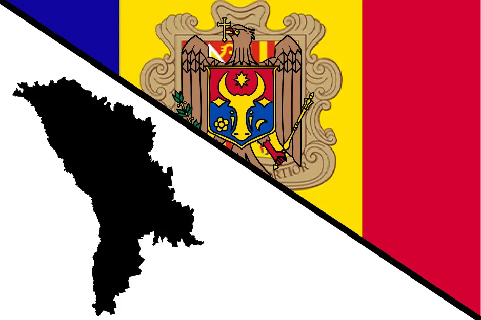 Map silhouette of Moldova overlaid on Moldova flag, testing if the flags are correctly placed on top of the territories.