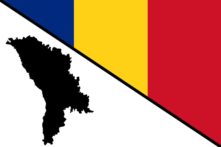 Silhouette of Moldova map next to the Romanian flag, testing if the flags are correctly placed on top of territories.