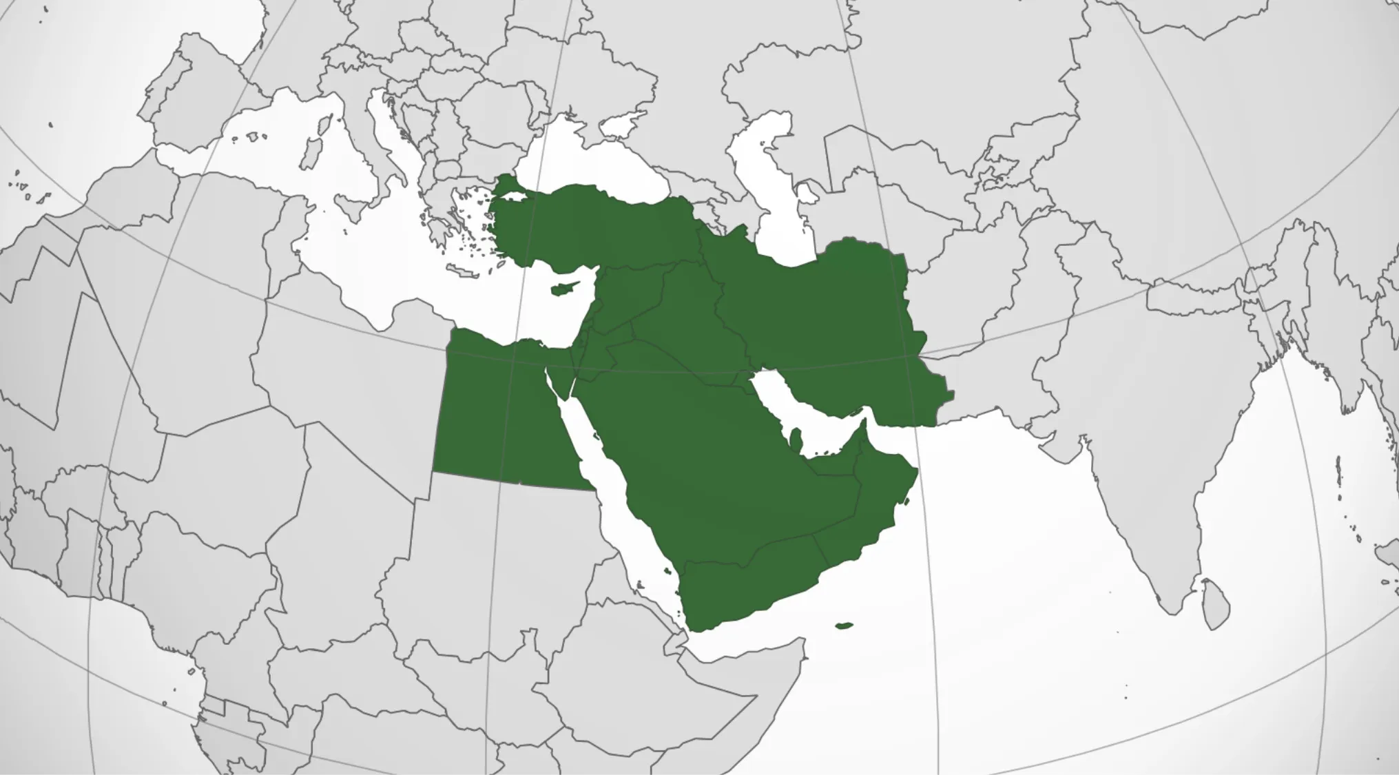Map highlighting Middle Eastern countries in green, focusing on identifying the non-Arab Middle Eastern country.