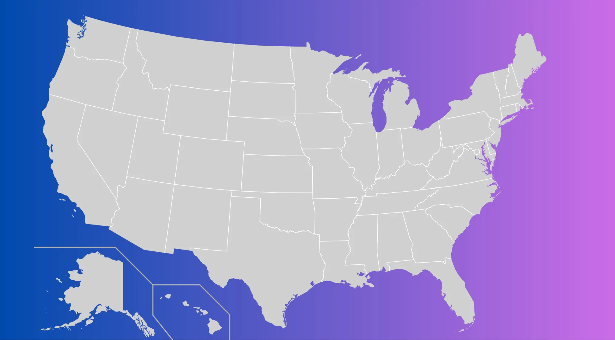 Map of the United States showing state borders, highlighting countries that are often mixed up with America.