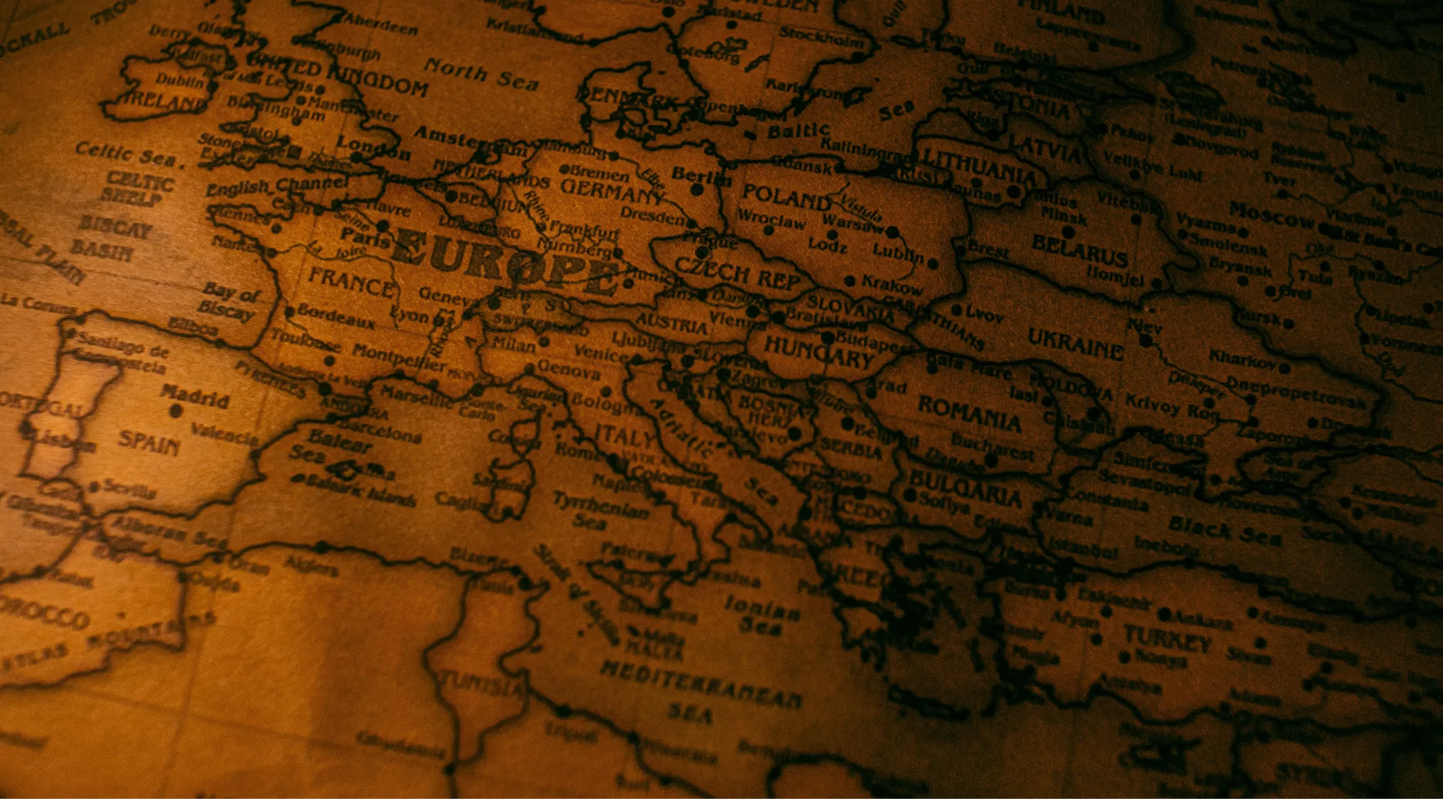 Vintage map of European countries often mixed up, highlighting regions historically known for neutrality in international conflicts.
