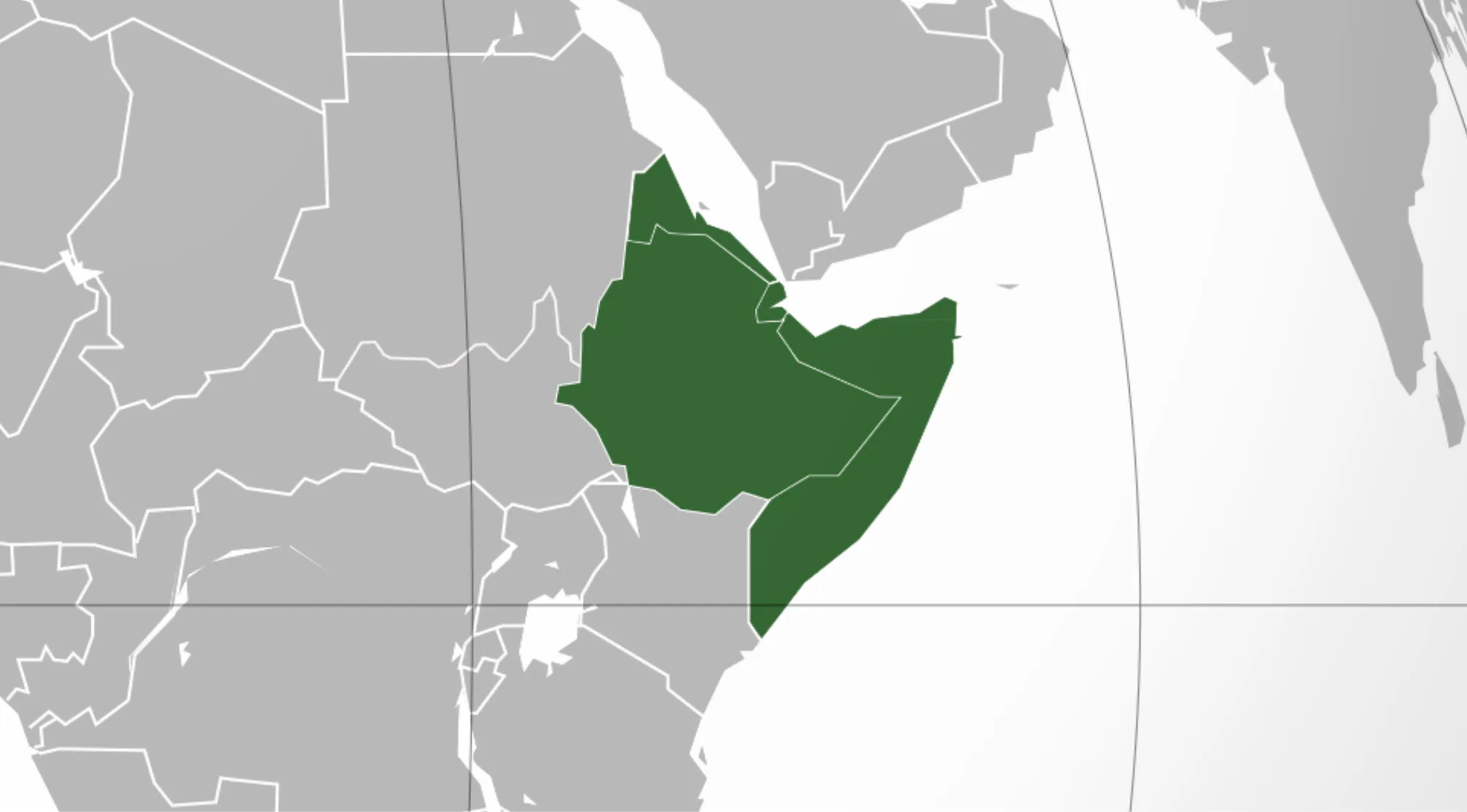 Map highlighting Somalia in dark green to clarify which country is in the Horn of Africa, distinguishing it from Sudan.