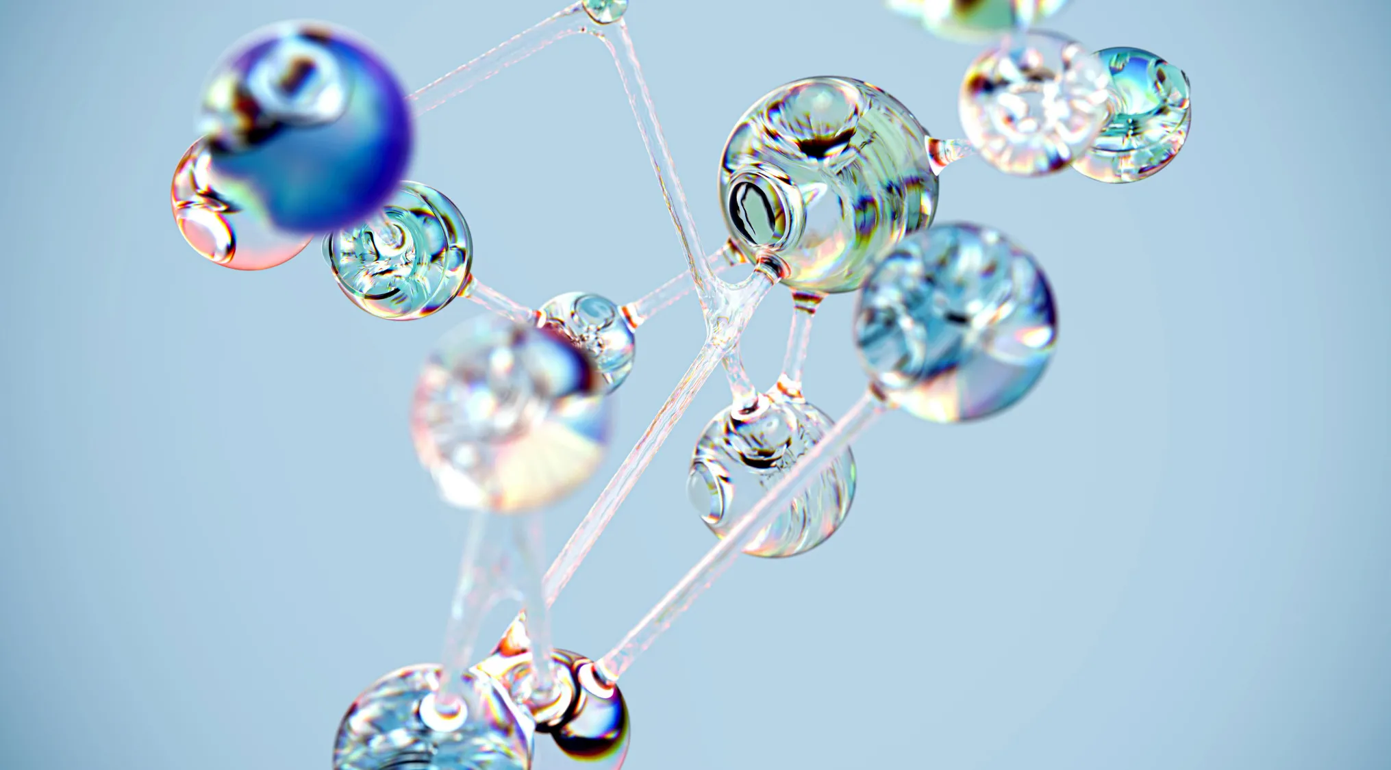 3D rendering of molecules representing cellular energy transfer, key concept in advanced placement school biology quiz.