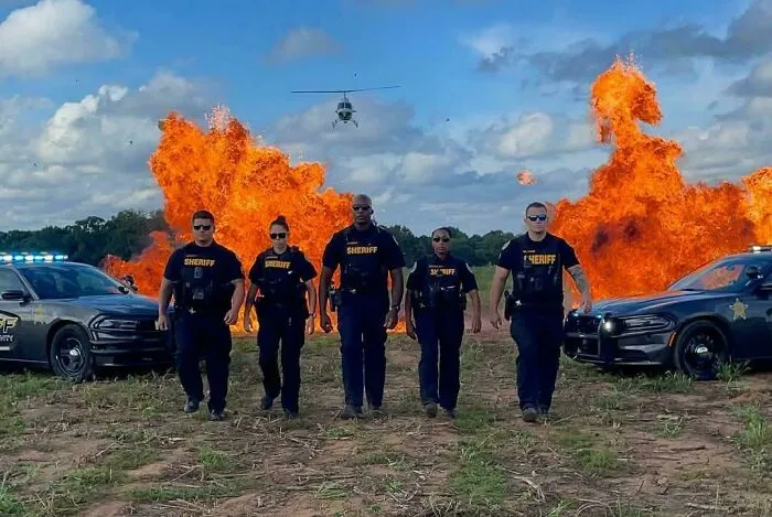 Mi departamento de policía publicó esta foto estúpida de sus sheriffs. En eso gastan los impuestos. Se creen parte de Tropic Thunder.