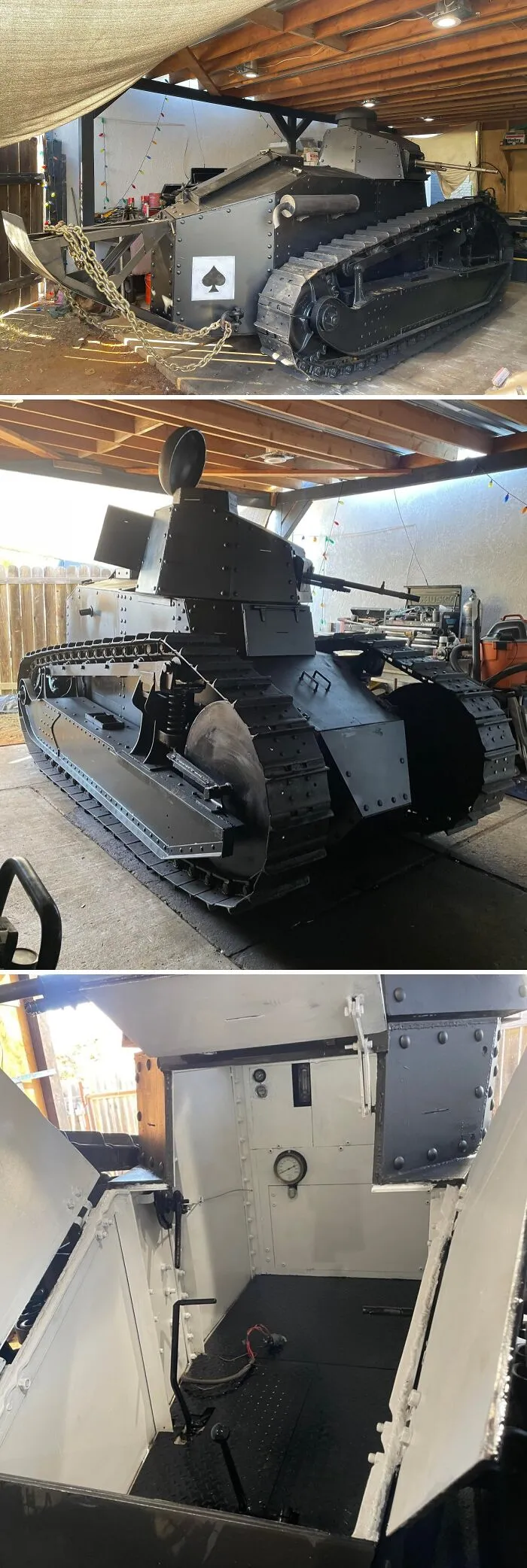 Metalworkers crafted a remarkable tank with detailed tracks and interior, defying physics and logic in metalworking.