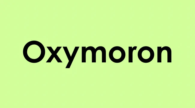 The word oxymoron displayed in bold black text on a light green background related to a word that reads the same forwards and backwards.