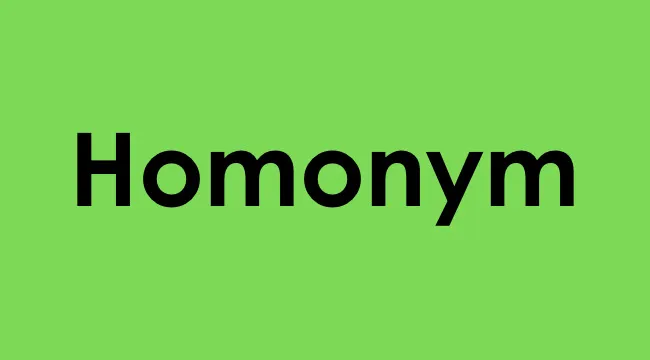 The word homonym displayed in bold black text on a green background related to word that reads same forwards backwards