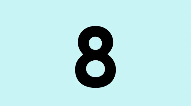 Number 8 displayed in bold black on light blue background representing sum and product of the same two natural numbers.