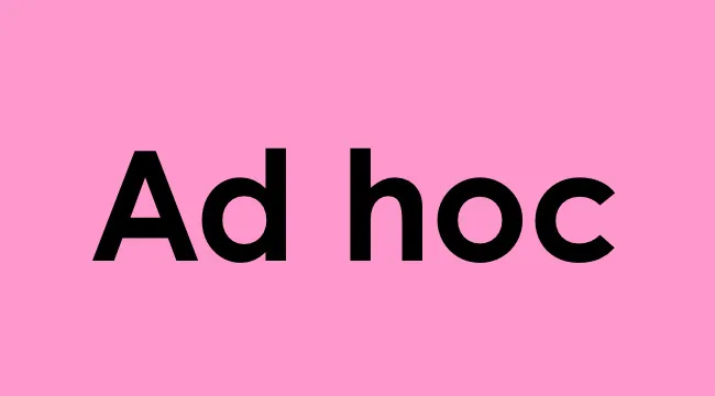 Ad hoc phrase displayed in bold black text on a pink background, related to general knowledge quiz in Latin.