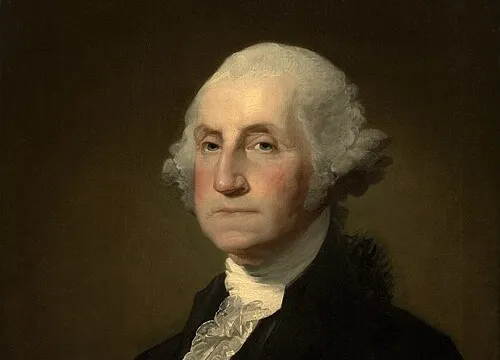 Portrait of George Washington in 18th-century attire, known for the phrase give me liberty or give me death.