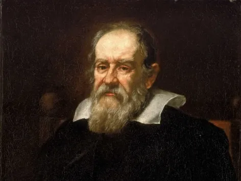 Portrait of Galileo Galilei, the scientist associated with the heliocentric model of the solar system in the 16th century.