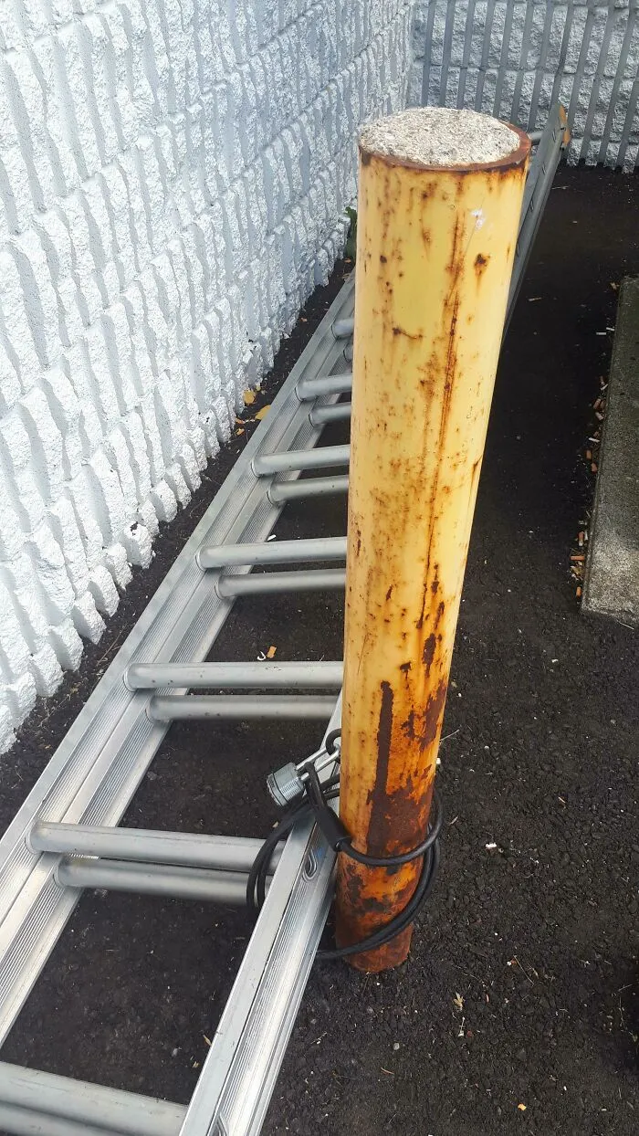 [oc]this Is How The Roofers Lock Up Their Ladder Every Night