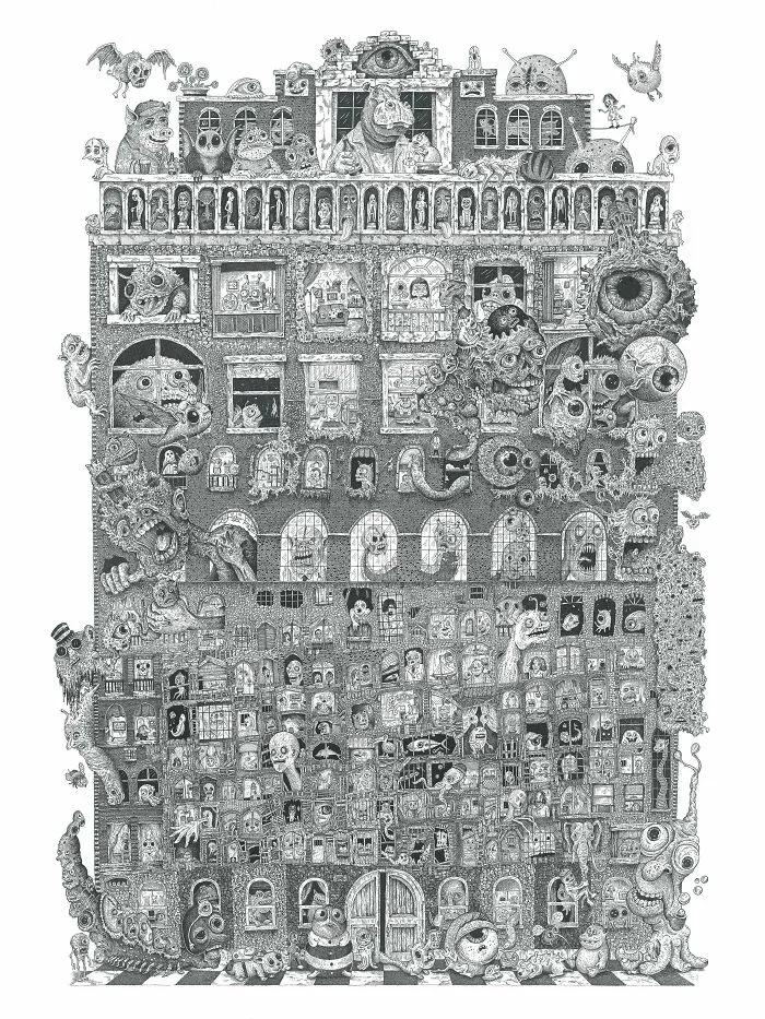 Residents. (An Entire Apartment Building). The Most Challenging Drawing I've Ever Done. I Worked On This For Over 2 Years