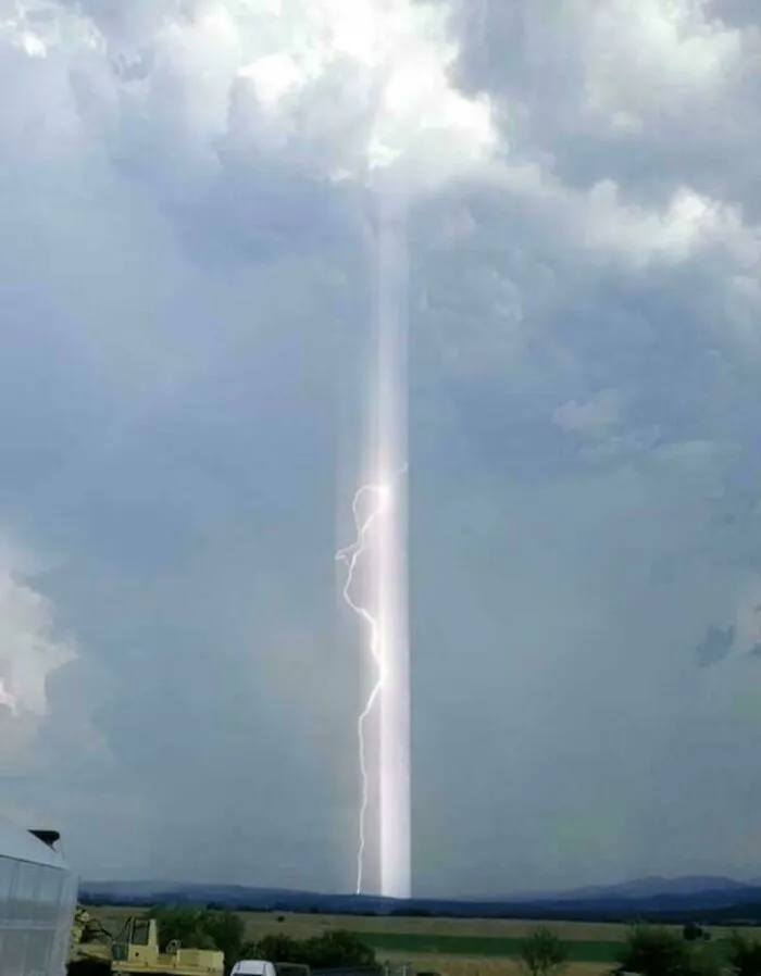 Crepuscular Ray And Lightning Over Thessaloniki, Greece