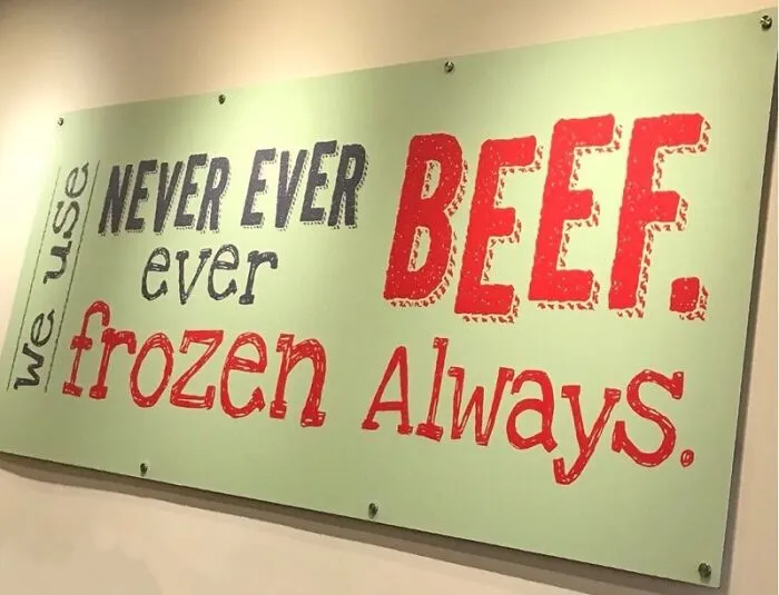 Sign with humorous wording about beef usage, an example of signs that went so wrong and became comedic gold.
