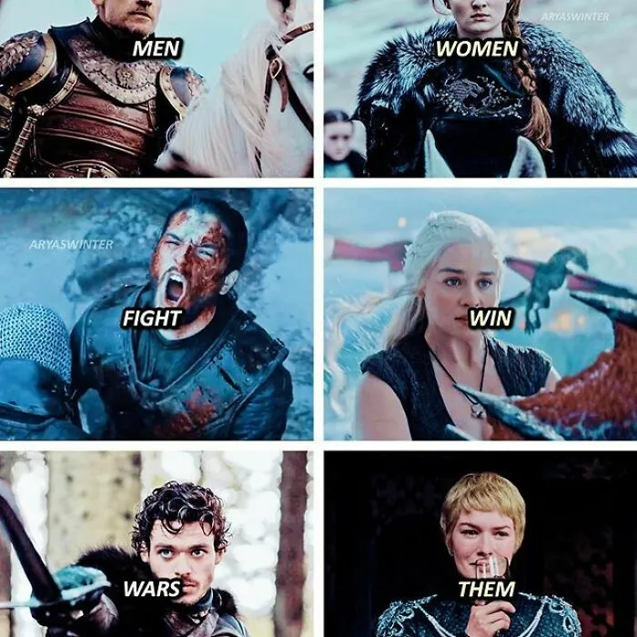 Popular Game of Thrones characters with humorous text overlay, an example of signs that went so wrong they turned comedic gold.