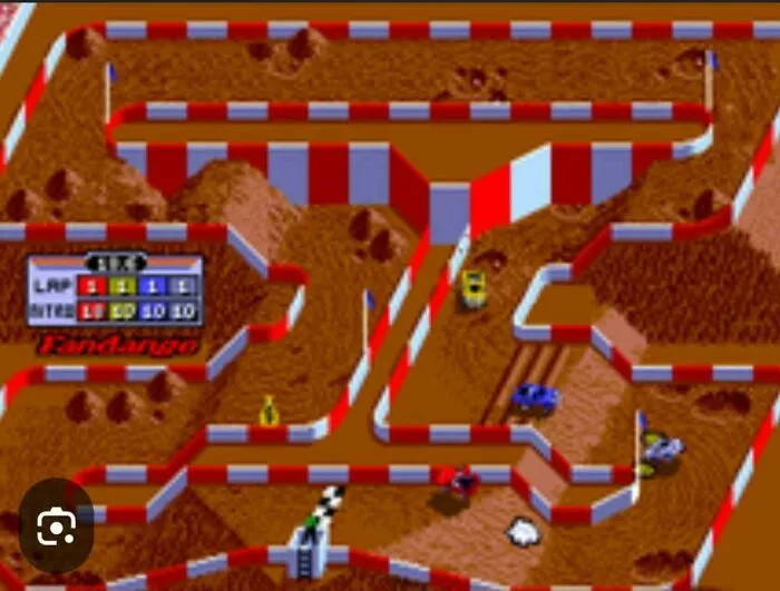 An old-school top-down racing video game, taking you way back to retro gaming days.