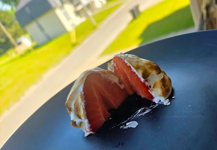 Back Again With Some Marshmallow Hack ! Strawberry Covered In Fluff Marshmallow. Roast It Over A Fire. Voilà