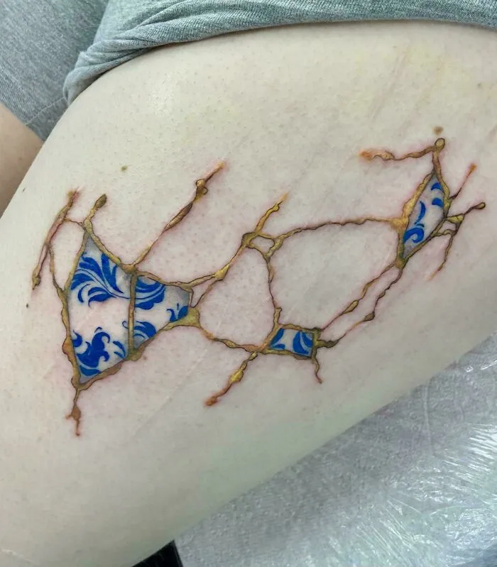 Kintsugi Over Scars By Me (Jojo.tattoos) At Nomad Ink, Wallasey, UK