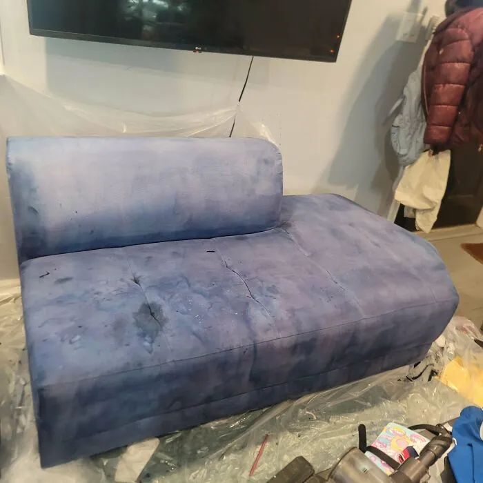 Partener Tried To Dye Our White Couch Because It Had Some Stains. I Said We Shouldve Got Couch Covers But No